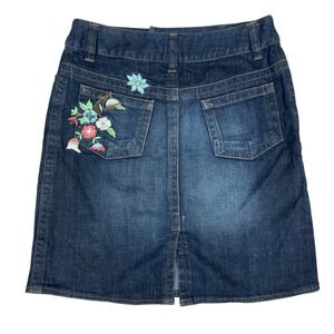 Harold's Y2K Denim Mini Skirt Women 4 Blue Floral Embroidered Cotton Blend Boho‎